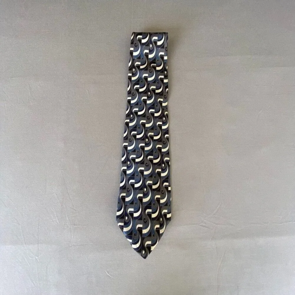 Zylos George Machado 100% Italian Silk Tie Blue Geometric USA 4